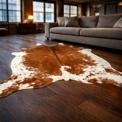 Extra extra grote bruine & witte koeienhuid vloerkleed | Zeer grote koeienhuid