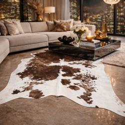 Tappeto in Pelle di Mucca Marrone e Bianco Extra Large | Pelle di Mucca Naturale X/Large