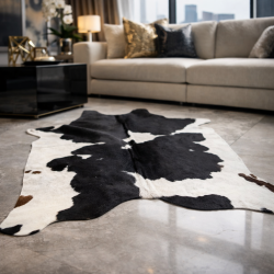 Extra Large Zwart & off- White Koeienhuid Tapijt | X/Large Haar op Huid Tapijt