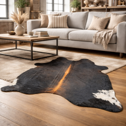 Grande Tappeto in Pelle di Mucca Nera e Marrone | Pelle di Mucca Marrone Scuro | Pelo Scuro su Pelle
