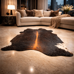 Tapis en Peau de Vache Noir et Marron Grande Taille | Peau de Vache Marron Foncé | Poil Foncé sur Peau