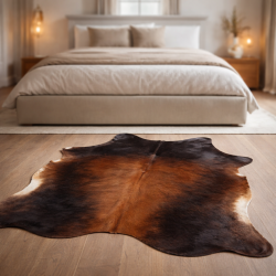 Tapis en Peau de Vache Marron et Beige | Peau de Vache Marron Clair | Poils sur Peau Beige