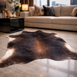 Grande peau de vache naturelle marron | Tapis en peau de vache marron | Poils marron sur peau |