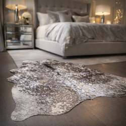 Grey & Silver Holografisches Kuhfell | Grau & Silber Metallic Kuhfell Teppich