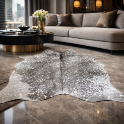 Grey & Silver Holografisches Kuhfell | Grau & Silber Metallic Kuhfell Teppich