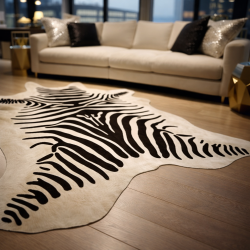 X/Groß Gedrucktes Zebra-Kuhfell | Schwarz-Weißes Zebra-Kuhfell-Teppich |