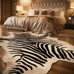 X/Large Printed Zebra Cowhide | Black & White Zebra Cowhide Rug |