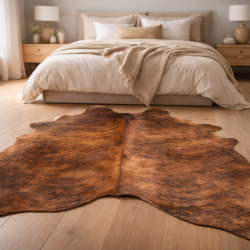 Tapis en Peau de Vache Brune et Bringée de Grande Taille | Tapis en Peau de Vache Bringée | Peau de Vache Bringée
