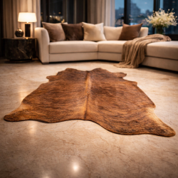 Tapis en Peau de Vache Brune et Bringée de Grande Taille | Tapis en Peau de Vache Bringée | Peau de Vache Bringée