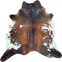 Grande Pelle di Mucca Naturale | Tappeto in Pelle di Mucca Marrone e Bianca | Pelle Marrone su Pelle