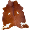 Grande pelle di mucca marrone castagna e bianca | Tappeto in pelle di mucca marrone rossiccio e bianca|
