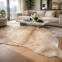 Grote Bruin/Beige Koeienhuid Vloerkleed | Lichtbruine Koeienhuid | Grote Haar op Huid