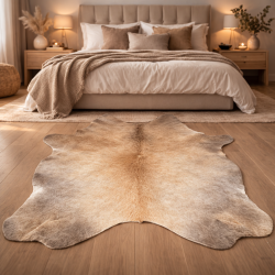 Grote Bruin/Beige Koeienhuid Vloerkleed | Lichtbruine Koeienhuid | Grote Haar op Huid