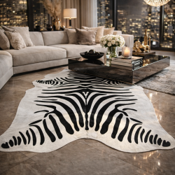 Grande Tappeto in Pelle di Mucca a Stampa Zebra| Grande Tappeto in Pelle di Mucca Zebra Bianco e Nero
