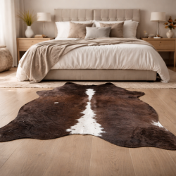 Grand Tapis en Peau de Vache Naturelle | Tapis en Peau de Vache Marron et Blanc | Poil Marron sur Peau