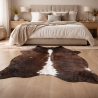 Grande Pelle Naturale di Mucca | Tappeto in Pelle di Mucca Marrone e Bianca | Pelle Marrone con Pelo