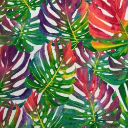 Tessuto con Foglie Tropicali | Tessuto Multicolore Brillante | Tessuto Tropicale