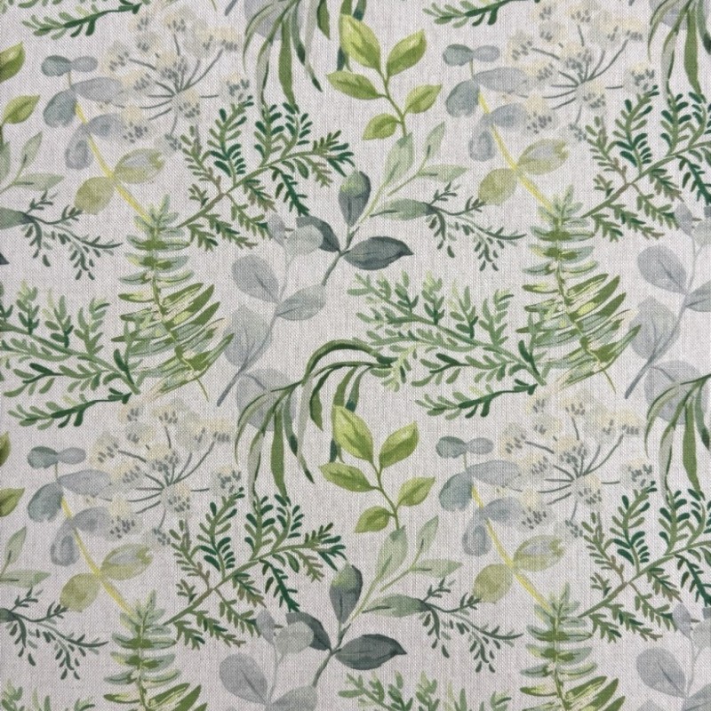 Tessuto Floreale Verde & Grigio | Tessuto a Motivi | Tessuto Stampato con Fogliame
