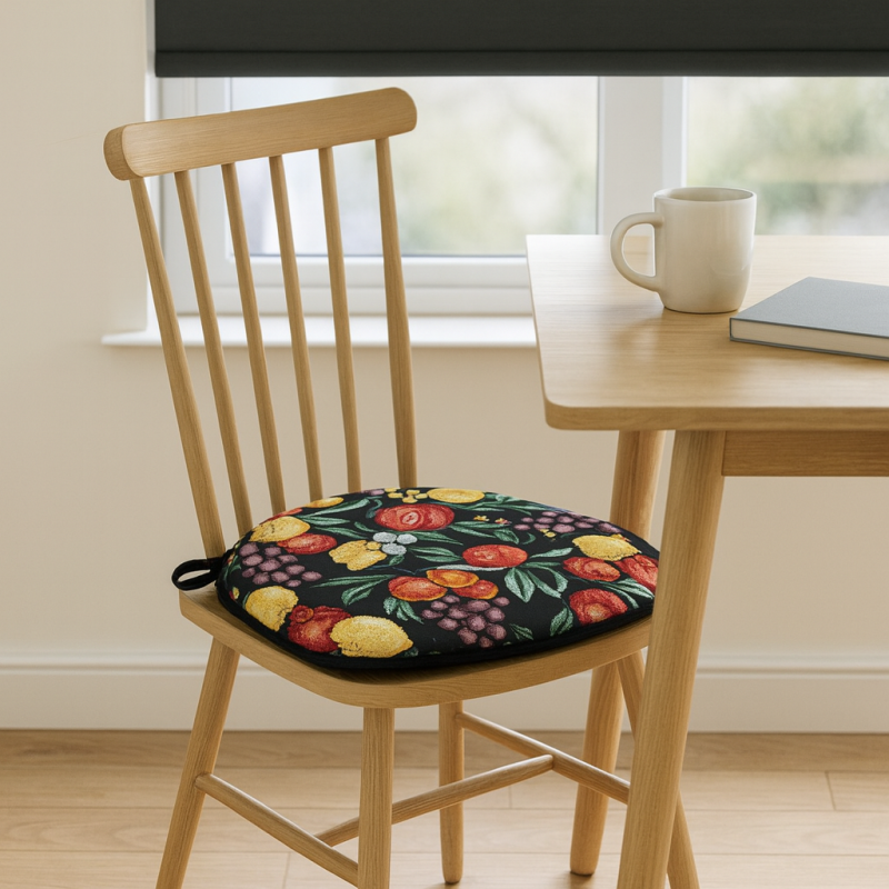 Schwarze Früchte Wandteppich Spindelsitzkissen | Frucht Design Spindel Stuhlkissen
