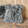 Echte Schapenvacht Kussens 40cm | Paar Grijze Langharige Schapenvacht Kussens