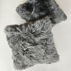 Cuscini in Vera Pelle di Pecora 40cm | Coppia di Cuscini in Pelle di Pecora a Pelo Lungo Grigi