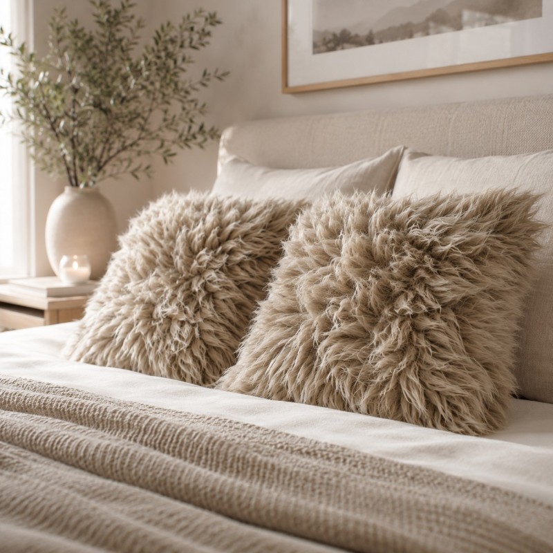 Pair Of Real Sheepskin Taupe Cushions 40cm