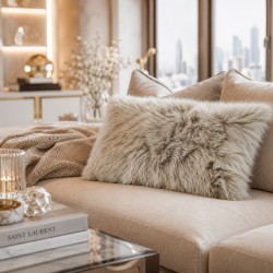 Paire de coussins rectangulaires en véritable peau de mouton Oyster 30x50cm