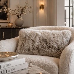 Pair Of Taupe Genuine Sheepskin Rectangular Pillows 30x50cm