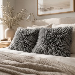 Two Large Grey Genuine Sheepskin Cushions 50cm