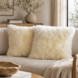 Paire de coussins carrés en véritable peau de mouton ivoire 50 cm