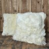Paar Ivoorwitte Echte Schapenvacht Vierkante Kussens 50cm