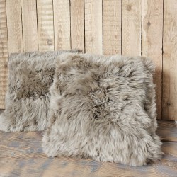 Pair Of Taupe Genuine Sheepskin Throw Pillows 50cm