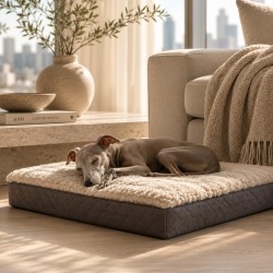 Grande Cuccia per Cani in Vera Pelle di Pecora. Cuccia Ortopedica per Animali in Shearling - Ostrica