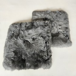 Cuscini per sedie in vera pelle di pecora, coppia di cuscini quadrati a pelo lungo 40 cm grigio