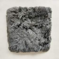 Echte Schaffell-Sitzkissen, Paar langhaarige quadratische Stuhlkissen 40 cm Grau