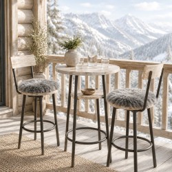 Paire de coussins de siège ronds en peau de mouton véritable à longs poils gris 37 cm