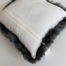Cuscini in Vera Pelle di Pecora 40cm | Coppia di Cuscini in Pelle di Pecora a Pelo Lungo Grigi
