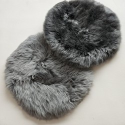 Coppia di cuscini rotondi in vera pelle di pecora a pelo lungo grigio 37 cm per sedie