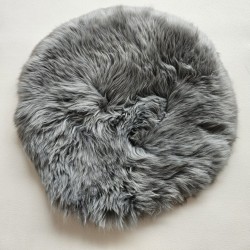 Coppia di cuscini rotondi in vera pelle di pecora a pelo lungo grigio 37 cm per sedie