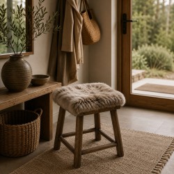 Paar aus langhaarigem echtem Schaffell quadratische Sitzkissen 40 cm Taupe