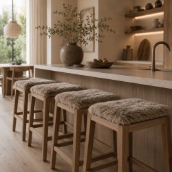 Paire de coussins de siège carrés en peau de mouton véritable à poils longs 40 cm taupe