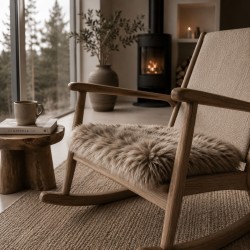 Paar aus langhaarigem echtem Schaffell quadratische Sitzkissen 40 cm Taupe