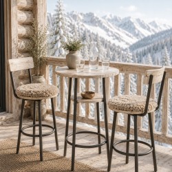 Cuscini rotondi per sedie da bistrot in pelle di pecora shearling Oyster 37 cm, venduti in coppia