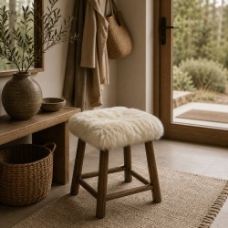 Coussins de siège carrés en peau de mouton véritable à poils longs 40 cm, paire de coussins de chaise ivoire