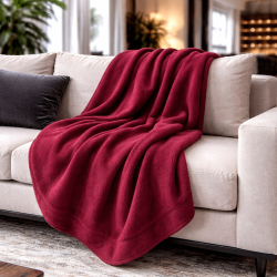 Wijnkleurige Fleece Plaid | Kastanjebruine Fleece Deken | Fleece Dekens |