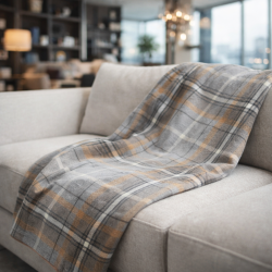 Grauer Tartan-Wurf | Tartan-Karo-Decken | Graue Tartan-Karo-Würfe