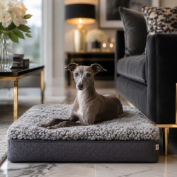 Memory Foam Dog Bed Genuine Sheepskin Grey. Orthopaedic Dog Bed Medium