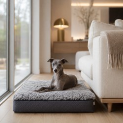 Memory Foam Hundebett Echte Schafwolle Grau. Orthopädisches Hundebett Mittelgroß