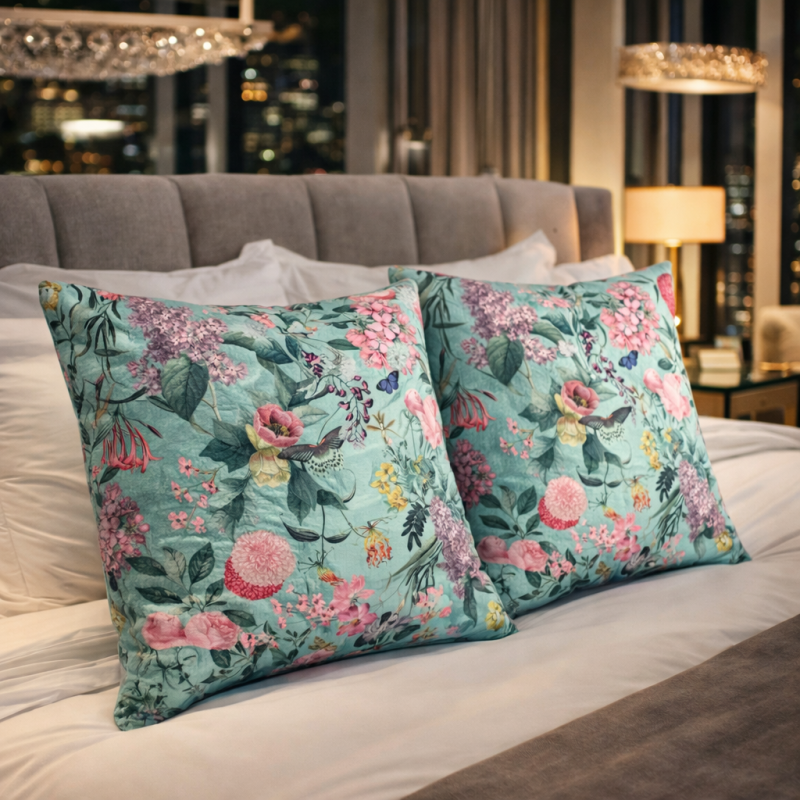 Tranquillity Luxus-Samtkissen | Bedruckte Samt-Blumenkissen |