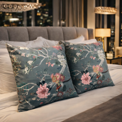 Chinoiserie Luxe Fluwelen Kussens | Oriëntaals Bedrukte Fluwelen Kussens